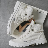 Autumn winter canvas shoes British style Martin boots women's lace-up thick-soled flip-up women's