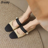 Flat Shoes Women Spring Autumn Mary Jane Shoes Square Toe Single Shoes Pearl Buckle