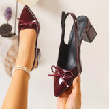 Breakj New Baot French Leather Tip Bows Coarse Heel High Heels Sexy Back Empty With Cold