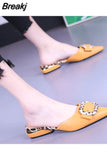 Baotou Slippers Mules Shoes for Women Closed Toe 2023 Summer Pointed Toe Slip-On Low Heels Flats Shoes Sandals