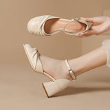 Breakj New Sandals Women's Summer French Shoes Fairy Small Fragrant Wind Thick Heeled Heels Hollow
