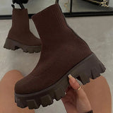 Woman Boots Knitted Sock Boots Women's Thick-soled Short Tube Breathable Plus Size 43 Boots Platform Booties