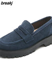 Size 34-42 Casual Loafers For Women Real Leather Flats Platform Shoes Fashion Chain Chunky Heel Ladies Retro