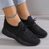 Women's Breathable Knitted Sneakers Autumn Comfort Thick Bottom Walking Shoes Women Non Slip Mesh Flat Shoes Size
