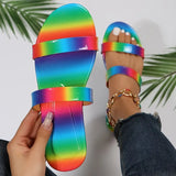 Summer New Fashion Beach Slippers Rainbow Open Toe Sexy Casual Women's Flat Large Sandals