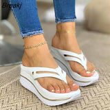Women Summer Rhinestone Sandals Slippers Female Platform Open Toes Sexy Wedge Flip Flops Buckle Strap Flat Square Heel