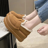Suede Chunky Platform Snow Boots Women Comfort Short Plush Winter Cotton Shoes Woman 2023 Slip On Warm Flats Boots