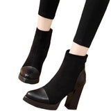 Shoes for Women Ankle Women's Boots Platform Modern Boots Women Flock Back Zip Pointed Toe Chunky High Heels Shoes