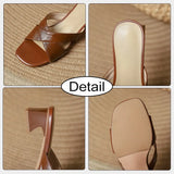 Size 33-42 Mules Shoes Women Leather Retro High Heels Summer Shoes For Women Sandals 2023 Fashion Slippers Home