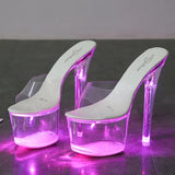 34-43 Nightclub LED Light High Heels Sandals Luminous Shoes Catwalk Pole Dancing Shoes Crystal Clear Platform
