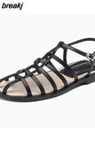 Size 33-40 Women Flats Sandals Rome Low Heels Summer Shoes For Women 2023 Trend Casual Buckle Strap Leather