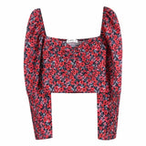 Printingt Square Collar Women Slim Shirt Crop Tops 2019 Autumn Leisure Lady Puff Sleeve Blouse