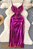 Sexy V-neck Sleeveless Women Summer Dress Elegant Spaghetti Strap Backless High Waist Split Evening Party Maxi