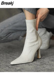Fashion 2023 Solid Color Side Zipper High Heel Ankle Boots Thin Boots Pointed Thin Heel Ankle Boots Women's Shoes