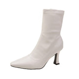 Autumn / Winter Ankle Boots Women's High Heel Black Pointed Thin Heel Thin Boots Leather Face Small Square Head Fashion Boots