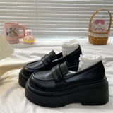 Style High Heels Platform Pumps Women 2024 spring Patent Leather Loafers Shoes Woman Slip On Solid Color Uniform