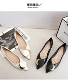 Shoes Women Pointed Toe Soft leather Black Beige Lady Fashion Flats Round buckle Flat Sole Large Size 42