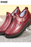 Emboridery Winter Loafers Women Casual Cozy Fur Moccasin Shoes 2023 Desinger Leather Sneakers for Elderly Woman