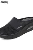 Summer Women Lightweight Mesh Sandals Fashion Wedges Outdoor Closed Toe Slippers Ladies Solid Slip On Shoes Casual