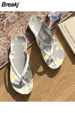 Women Beach Flip Flops Flat Outside Seaside Beach Fruit Cartoon Sandals Flip-flops Outdoor Slides Summer Home Bathroom
