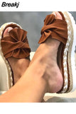 Women Bowknot Sandals 2023 Summer Casual Daily Comfy Slip On Platform Sandals Women's Toe Breathbale Weave