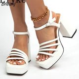 New Fashion White Chunky Sandals Women Summer Open Toe Thick Bottom Platform High Heels Ladies Buckle Strap Dress