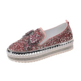 Women Flats Leather Loafers Spring Shoes Woman Crystal Sequins Bow-knot Platform Mesh Slides Moccasins Women size