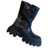 Boots Square Heel Round Toe Gothic Shoes for Women Autumn Medium Heel Women's Shoes Motorcycle Footwear Botas De