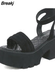 Thick Heels Platform Sandals For Women 2023 European Style Ankle Buckle Sandals Comfy Walking Lady Sandals