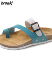 Outside Buckle Cork Slipper New Women Summer Mixed Color Casual Beach Slip on Flip Flops Slides