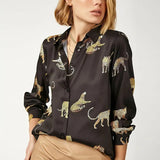 Women Blouses Long Sleeve Turn-down Collar Casual Tops Leopard Print OL Style Office Shirt Ladies Loose Blouses