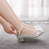 Queen Wedding Shoes Bride Women Pumps High Heels Princess Cinderella Evening Party