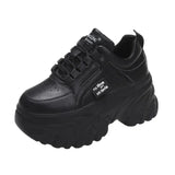 White Black Chunky Dad Sneakers Women 2023 Autumn Thick Bottom Vulcanized Shoes Woman Pu Leather Platform Sneaker