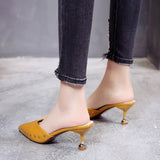Version Slippers 2024 Summer New Pointed Riveted Stilettos Fashion One-Word Slippers Women's Head