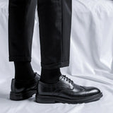 Breakj Men's Black Business Dress Leather Shoes Men's Platform Casual British Style Groom Wedding Shoes