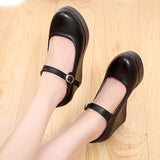 Breakj 8CM High Heel Heel Leather Shoes 3CM Thick Waterproof Table Comfortable Loose Cake Shoes Round Head Light Magic Stick Single Shoes