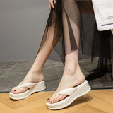 Size 34-40 Women Real Leather Slippers Platform Sandals High Heel Leisure Flip Flops Summer Flat Beach Shoes