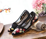 Breakj Shoes Tip Fashion Plate Buckle Beef Tendon Bottom Low Heel Women's Shoes Sandals Mesh Gauze Embroidered Cloth
