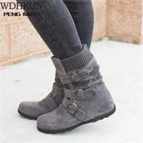 Women Warm Snow Boots Arrival Flat Plush Casual Ladies Shoes Plus Size Autumn Winter Buckle Female Mid Calf