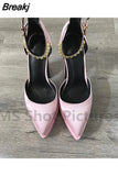Women High Heel Shoes Platform Sandals Pointed Toe Woman Silk Pumps Sexy Rhinestone Buckle Chunky Heel Wedding Shoes