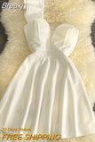 Women Black White Ruffled One Shoulder Sleeveless Mini Dress Strapless Mesh Patchwork High Waist A-line Party Dress