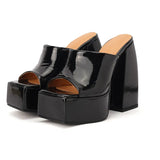 Quality High Heels Women Slippers Thick Platform Female Shoes Buckle Strap Dress Office Ladies Wedding Microfiber Leather