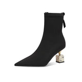 Spring and Autumn New Pointed Fashion Women's Elastic Boots Black Cover Wear Versatile Comfortable Short Boots for