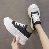 Canvas Chunky Platform Sneakers Woman Spring Summer Thick Bottom Sport Shoes Women Black White Lace Up Skateboard