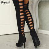 Black Women's Long Boots Women Autumn Heels Shoes Over The Knee Thigh High Heel Boots Female Woman Summer Stretch Boot