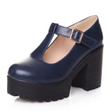 New T-Strap Buckle Strap Solid Mary Janes Platform Women Shoes Woman Casual Spring Autumn Pumps Large Size