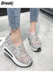 Wedge Shoes Sequin Mesh Breathable Shoes Women Gold Silver Platform Sneakers Women Height Increasing Thick Shoes