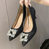 2024 Bling Silver Sequins Pumps for Women Rhinestone Party Wedding High Heels Shoes Woman Pointed Toe Thin Heel