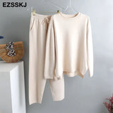 Pieces Set Women Knitted Tracksuit Turtleneck Sweater + Carrot Jogging Pants Pullover 2021 Sweater Set CHIC Knitted