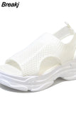Sports Sandals For Women 2023 Summer New Fashion Roman Wedge Platform Sandals Hollow Out Mesh Sneakers White Spring
